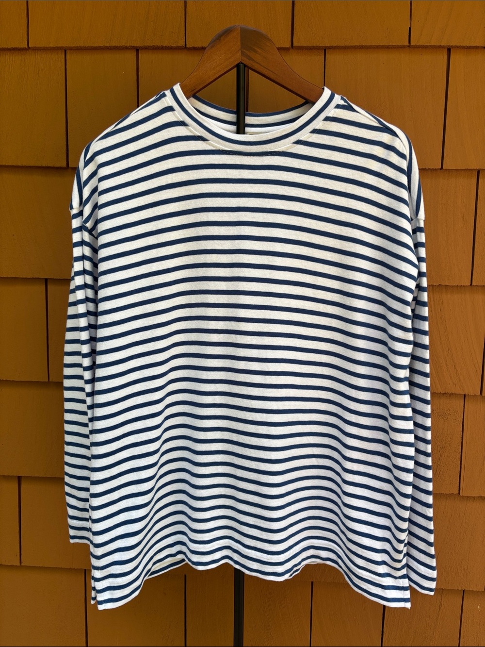 AYR | The Port Tee Navy & White Breton Striped Long Sleeve Jersey Tee | Size XL